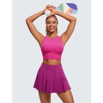 CRZ YOGA Butterluxe Racerback High Neck Longline Sports Bras for Women - Padded Workout Crop Tank Tops with Built in Pads Hibiscus Purple Small