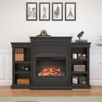 Ameriwood Home Lamont 69 Inch Electric Fireplace with Mantel and Shelves