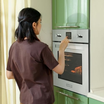 Empava 24 Inch Natural Gas Single Wall Oven with 5 Cooking Modes, Convection Fan and Rotisserie, Kno...