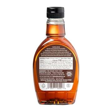 Butternut Mountain Farm Pure Vermont Maple Syrup, Organic, Grade A, Amber Rich, 12 oz, Easy Squeeze ...
