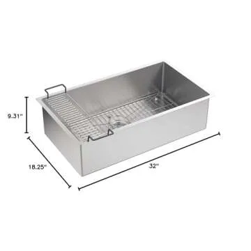KOHLER K-5285-NA Strive 32 X 18-1/4 X 9-5/16-Inch Under-Mount Single Bowl Kitchen Sink with Basin Rack, Stainless Steel, 1-Pack
