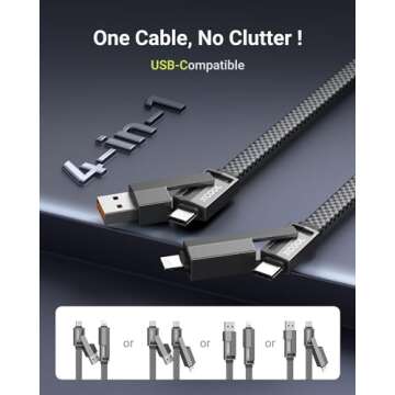 XCOOL USB C Cable, 4-in-1 USB-C Cable (6ft), 100W USB-C Charger Cable with Hook-and-Loop Fastener an...