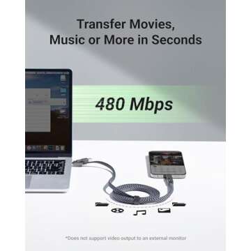 XCOOL USB C Cable, 4-in-1 USB-C Cable (6ft), 100W USB-C Charger Cable with Hook-and-Loop Fastener and Cable Management, USB-C Cable/Fast Charging for MacBook, iPad, iPhone, Samsung, Gray