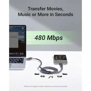 XCOOL USB C Cable, 4-in-1 USB-C Cable (6ft), 100W USB-C Charger Cable with Hook-and-Loop Fastener and Cable Management, USB-C Cable/Fast Charging for MacBook, iPad, iPhone, Samsung, Gray