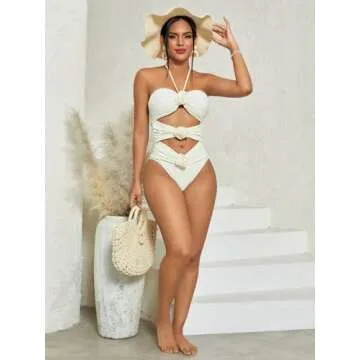 Stylish BEAUDRM Halter Neck Floral One-Piece Swimsuit