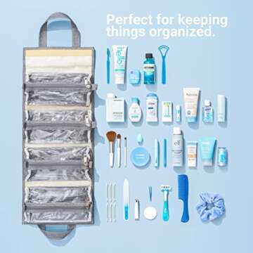 4kits Hanging Roll-Up Makeup Bag/Toiletry Kit/Travel Organizer for Women - 4 Removable Storage Bags ...