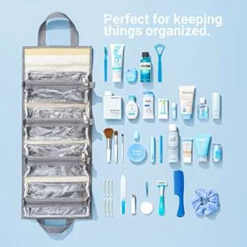 4kits Hanging Roll-Up Makeup Bag/Toiletry Kit/Travel Organizer for Women - 4 Removable Storage Bags ...