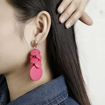 RUOFFETA Colorful Layered Wooden Earrings - Bohemian Dangle Drop