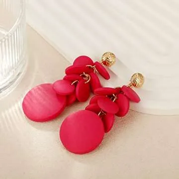 RUOFFETA Colorful Layered Wooden Dangle Earrings for Women