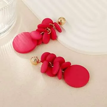 RUOFFETA Colorful Layered Wooden Dangle Earrings for Women