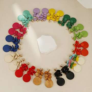 RUOFFETA Colorful Layered Wooden Dangle Earrings for Women
