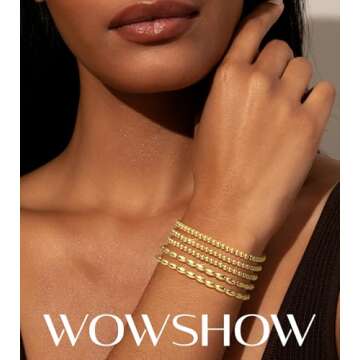wowshow Gold Bracelets for Women 18K Gold Plated Gold Bracelet Stack Beaded Bracelets for Women Stre...