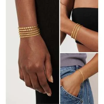 wowshow Gold Beaded Bracelet Stack for Women - 18K Gold Jewelry