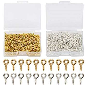 Coolrunner 600pcs Small Screw Eye Pins, 10mm x 4.5mm Eye pins Hooks, Eyelets Screw Threaded Silver C...