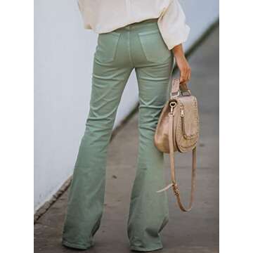 Sidefeel Women's Bell Bottoms Jeans Flared Elastic Waist Wide Legs Denim Pants Green Size 8