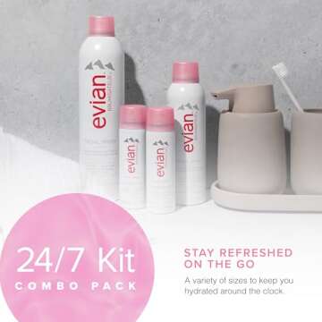Evian Facial Spray 24/7 Kit - Hydrate Skin - Blend Makeup - Refresh Anytime, Travel-Friendly