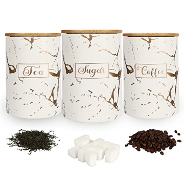 Elegant White Kitchen Ceramic Canister Set - Airtight Storage for Coffee, Tea & Sugar