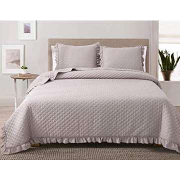 Felix Angela Home Quilt Set Taupe King Size (104x90 inches)-Diamond Pattern with Ruffle Bedspread-Ultra Soft Microfiber Lightweight Coverlet for All Seasons-3 Piece (Includes 1 Quilt and 2 Shams)