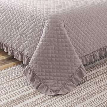 Felix Angela Home Quilt Set Taupe King Size (104x90 inches)-Diamond Pattern with Ruffle Bedspread-Ultra Soft Microfiber Lightweight Coverlet for All Seasons-3 Piece (Includes 1 Quilt and 2 Shams)