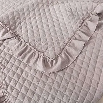 Felix Angela Home Quilt Set Taupe King Size (104x90 inches)-Diamond Pattern with Ruffle Bedspread-Ultra Soft Microfiber Lightweight Coverlet for All Seasons-3 Piece (Includes 1 Quilt and 2 Shams)