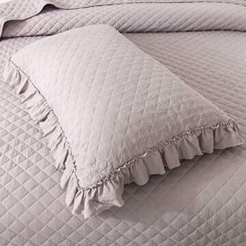 Felix Angela Home Quilt Set Taupe King Size (104x90 inches)-Diamond Pattern with Ruffle Bedspread-Ultra Soft Microfiber Lightweight Coverlet for All Seasons-3 Piece (Includes 1 Quilt and 2 Shams)