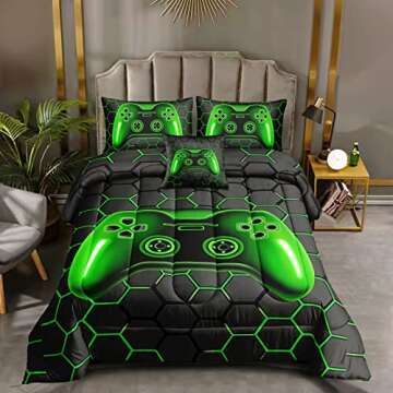ROWADALO 6 Pieces Bed in A Bag Gamer Bedding Set for Boys Kids Adult Gaming Comforters Set
