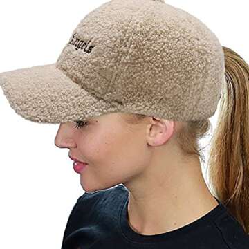 Lamb-Wool Baseball-Caps Adjustable,Teddy-Fleece Baseball Hat,Winter Hat Ponytail Hole for Women Men ...