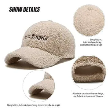 Lamb-Wool Baseball-Caps Adjustable,Teddy-Fleece Baseball Hat,Winter Hat Ponytail Hole for Women Men Outdoor Travel (Beige)