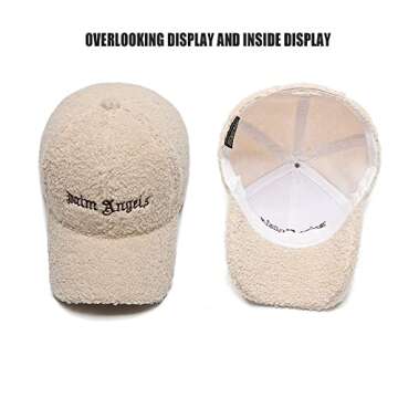 Lamb-Wool Baseball-Caps Adjustable,Teddy-Fleece Baseball Hat,Winter Hat Ponytail Hole for Women Men Outdoor Travel (Beige)