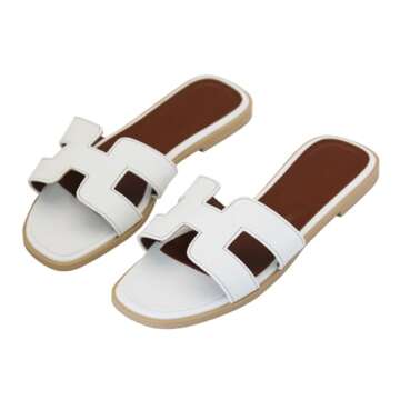 Women's Flat Sandals, Slip on Slides Summer Fall Shoes Cute Open Toe Slippers (White, Adult, Women, 10, Numeric, US Footwear Size System, Medium)