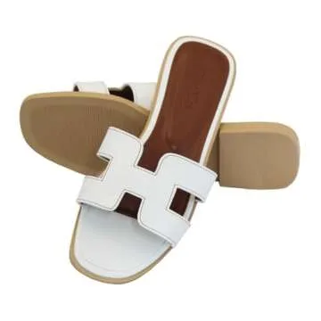 Women's Flat Sandals, Slip on Slides Summer Fall Shoes Cute Open Toe Slippers (White, Adult, Women, 10, Numeric, US Footwear Size System, Medium)