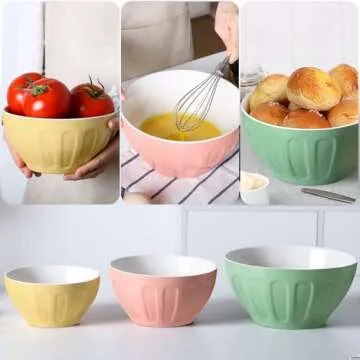 Lareina Ceramic Mixing Bowls for Kitchen, 3-Piece Large Colorful Serving Bowls, 3.13/1.68/1.18 Qt Deep Microwaveable Nesting Bowl, Stackable and Functional, Ideal Gift