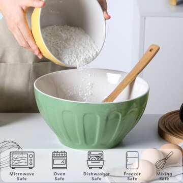 Lareina Ceramic Mixing Bowls for Kitchen, 3-Piece Large Colorful Serving Bowls, 3.13/1.68/1.18 Qt Deep Microwaveable Nesting Bowl, Stackable and Functional, Ideal Gift