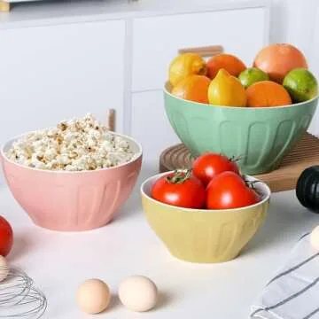 Lareina Ceramic Mixing Bowls for Kitchen, 3-Piece Large Colorful Serving Bowls, 3.13/1.68/1.18 Qt Deep Microwaveable Nesting Bowl, Stackable and Functional, Ideal Gift