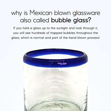 MexHandcraft 8 oz Cobalt Blue Rim Glasses Set of 6