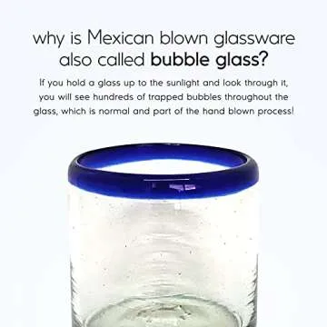 MexHandcraft 8 oz Cobalt Blue Rim Glasses Set of 6