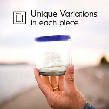 MexHandcraft 8 oz Cobalt Blue Rim Glasses Set of 6