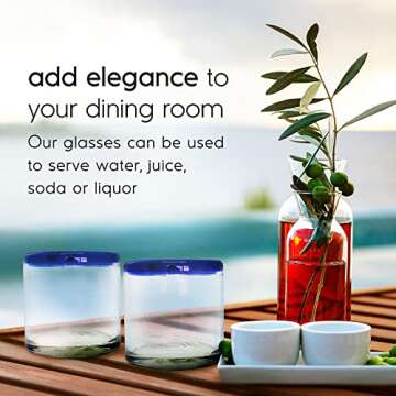 MexHandcraft 8 oz Cobalt Blue Rim Glasses Set of 6