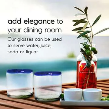 MexHandcraft 8 oz Cobalt Blue Rim Glasses Set of 6