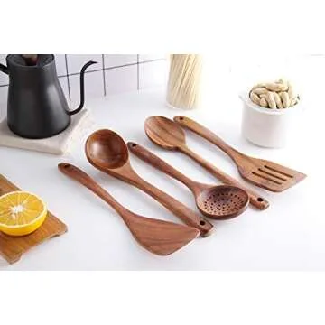 Tmkit Wooden Cooking Utensils Set of 6 Natural Teak