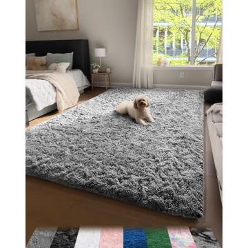 Ophanie Upgrade 4x6 Rugs for Bedroom, Grey, Fluffy Shaggy Soft Area Rug, Gray Non-Slip Indoor Floor ...
