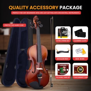 Pyle 3/4 Beginner Violin Kit with Case & Accessories
