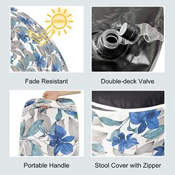 LVTXIII Outdoor/Indoor Inflatable Ottoman, All Weather Round Footrest Stool with Handle D31”x H14”, Portable Pouf for Patio Garden Camping or Home Decoration, Clemens Noir Blue