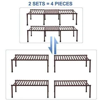 STORAGE MANIAC Set of 4 Expandable Kitchen Rack Wire Shelf Organizer Kitchen Organization Adjustable...
