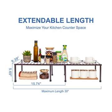 STORAGE MANIAC Set of 4 Expandable Kitchen Rack Wire Shelf Organizer Kitchen Organization Adjustable Metal Pantry Storage, Plate Dish Organizer for Cabinets Shelf Kitchen Counter Organizer, Brown