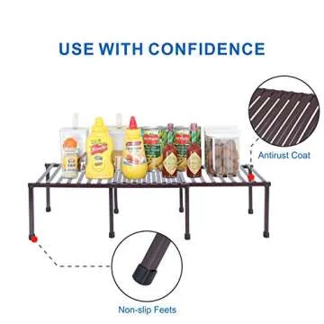 STORAGE MANIAC Set of 4 Expandable Kitchen Rack Wire Shelf Organizer Kitchen Organization Adjustable Metal Pantry Storage, Plate Dish Organizer for Cabinets Shelf Kitchen Counter Organizer, Brown