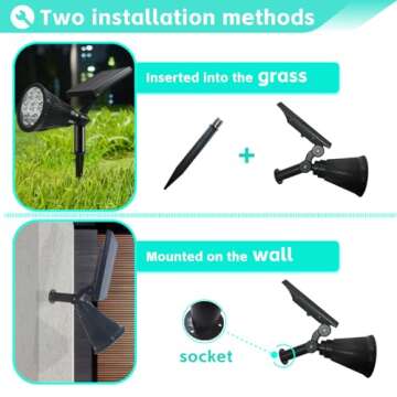 Sunklly Solar Spot Lights Outdoor Color Changing, 8 Lighting Modes 2-in-1 Solar Lights Outdoor Waterproof, Auto On/Off Multicolor Solar Powered Landscape Spotlights for Garden Patio Yard Pool, 4 Pack