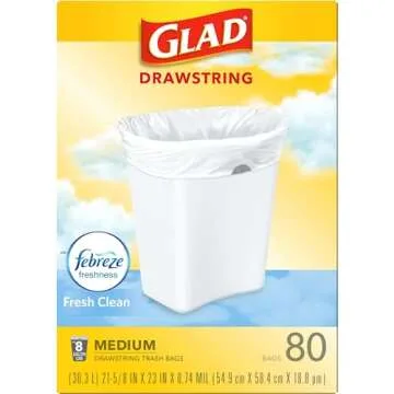 Glad Medium Kitchen Drawstring Trash Bags, 8 Gal, Fresh Clean Scent, 80 Ct (Package May Vary)