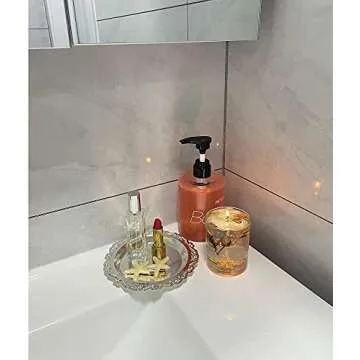 Small Round Jewelry Tray Jewelry Holder Organizer Dessert Plate Fruit Dish Ring Dish Organizer Holder Home Decor Wedding Gift for Perfume Candle Holiday Party (Silver, Small)