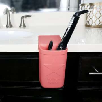 Hot Iron Holster | Adhesive-Free Silicone Storage Pocket for Organization and Travel | Heat Resistant to 500°F | Ideal for Curling Irons, Hair Straighteners, and Other Hot Tools | Coral